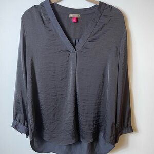 Vince Camuto Navy V Neck Long Sleeve Blouse